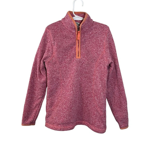 Lands End Girls Quarter Zip Pullover Sweater Small 7-8 Marled Pink Orange Trim - Picture 1 of 6